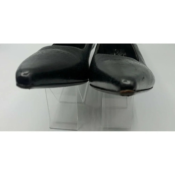 SALVATORE FERRAGAMO Black Leather Croc Point Toe Pumps Womens Kitten Heel 10B - Picture 9 of 12